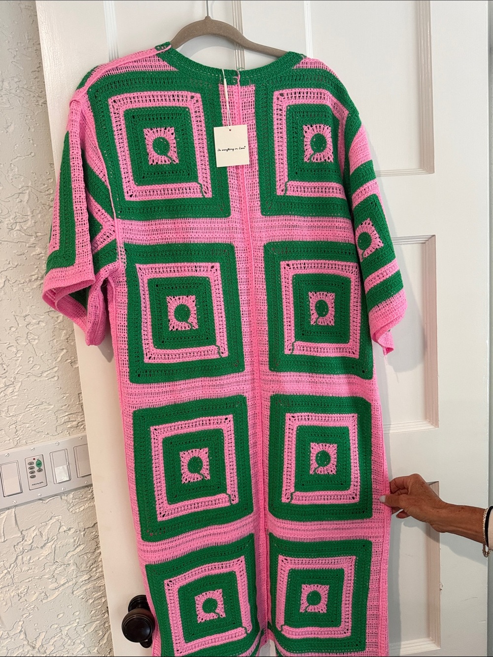 Pink and Green Crocheted Kimono - Picture 3 of 4